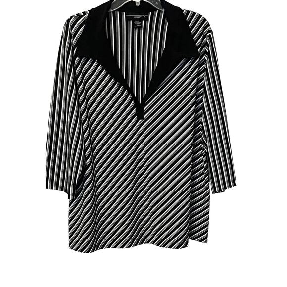 VENEZIA V-NECKLINE BLOUSE, WOMENS, 26/28, BLACK & WHITE V-STRIPED, PLUNGING - Picture 1 of 9